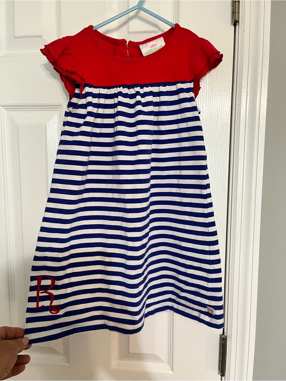 R personalized Lolly Wolly Doodle Red and Blue Striped Cotton Dress